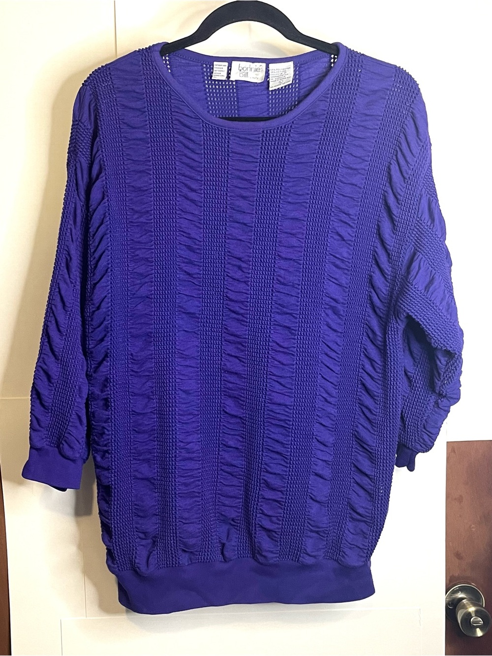 Bonnie and Bill by Holly (VTG L/Fits M) Purple Texture Striped Knit Sweater